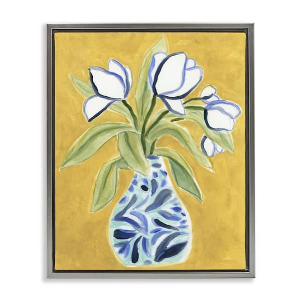 Stupell Industries Lively Tulips in Vase by June Erica Vess Gray Floater Frame Nature Graphic Art Print 21 in. x 17 in.