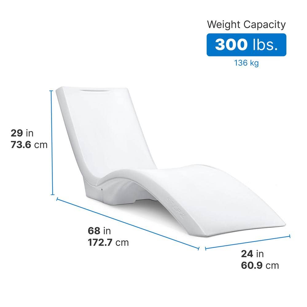 White Resin Ergonomic Poolside Chaise Lounger with Cushions