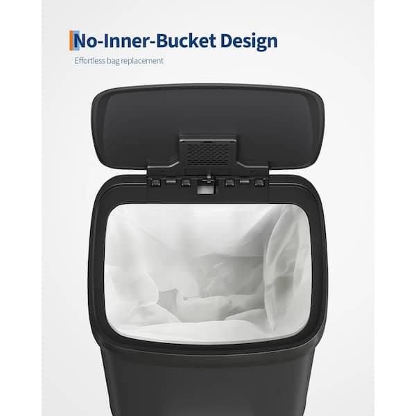 13 Gal. Black Metal Step-On Kitchen Trash Can with Liner Rim, Rear