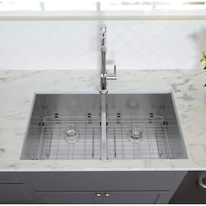 16-Gauge Stainless Steel 30 in. Low Divide Double Bowl 50/50 Ledge Workstation Undermount Kitchen Sink