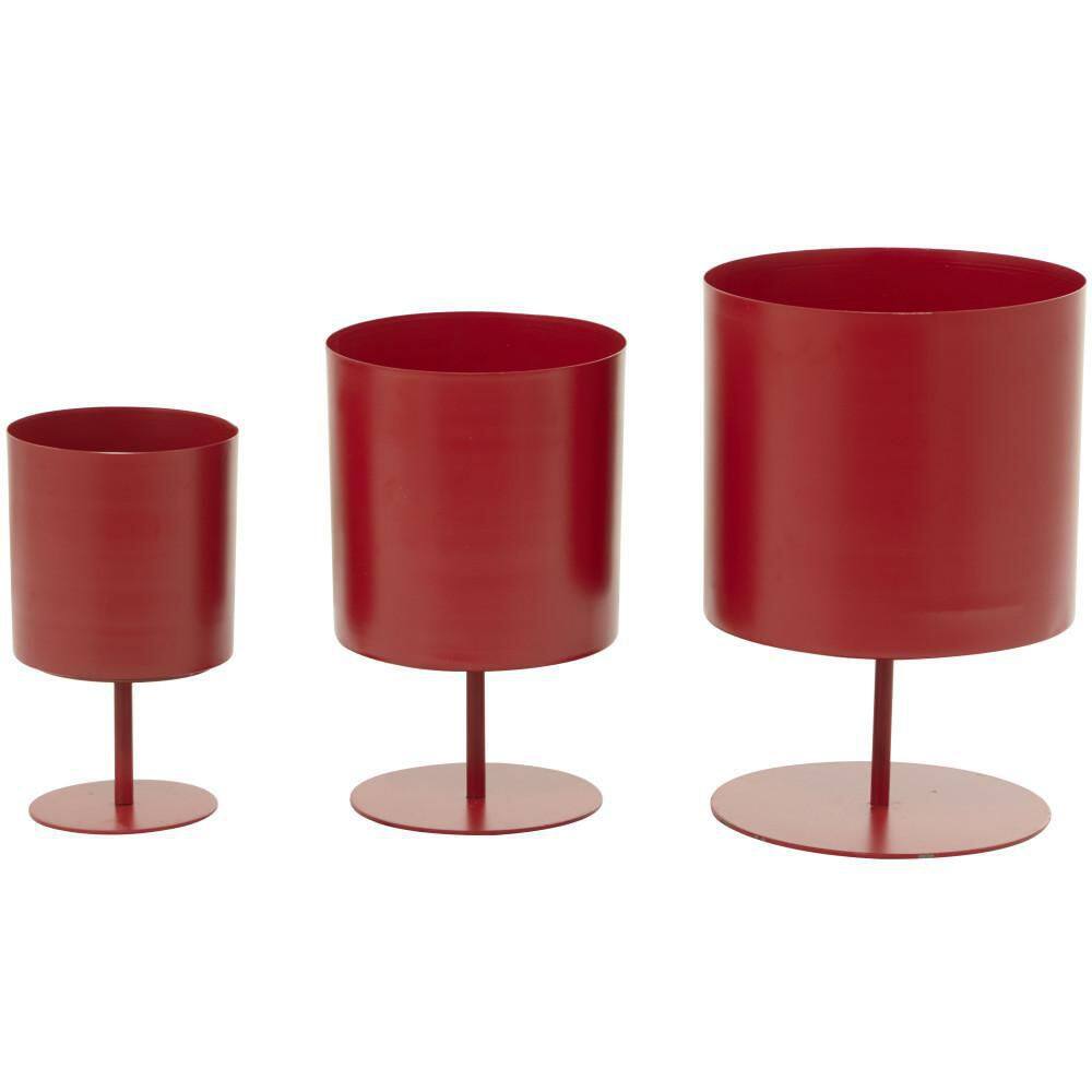 Set of 3 Red Metal Round Indoor Planters