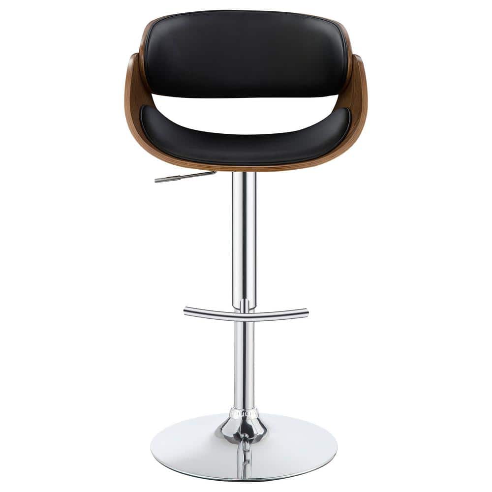 Black Adjustable Swivel Bar Stool with Walnut Wood and Chrome Base