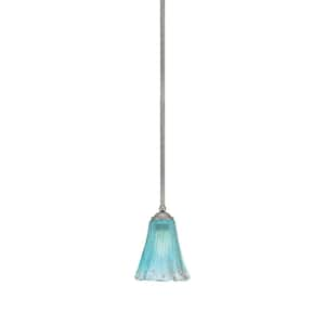 Clevelend 100-Watt 1-Light Graphite Pendant Mini Pendant Light with Teal Crystal Glass and Light Bulb Not Included