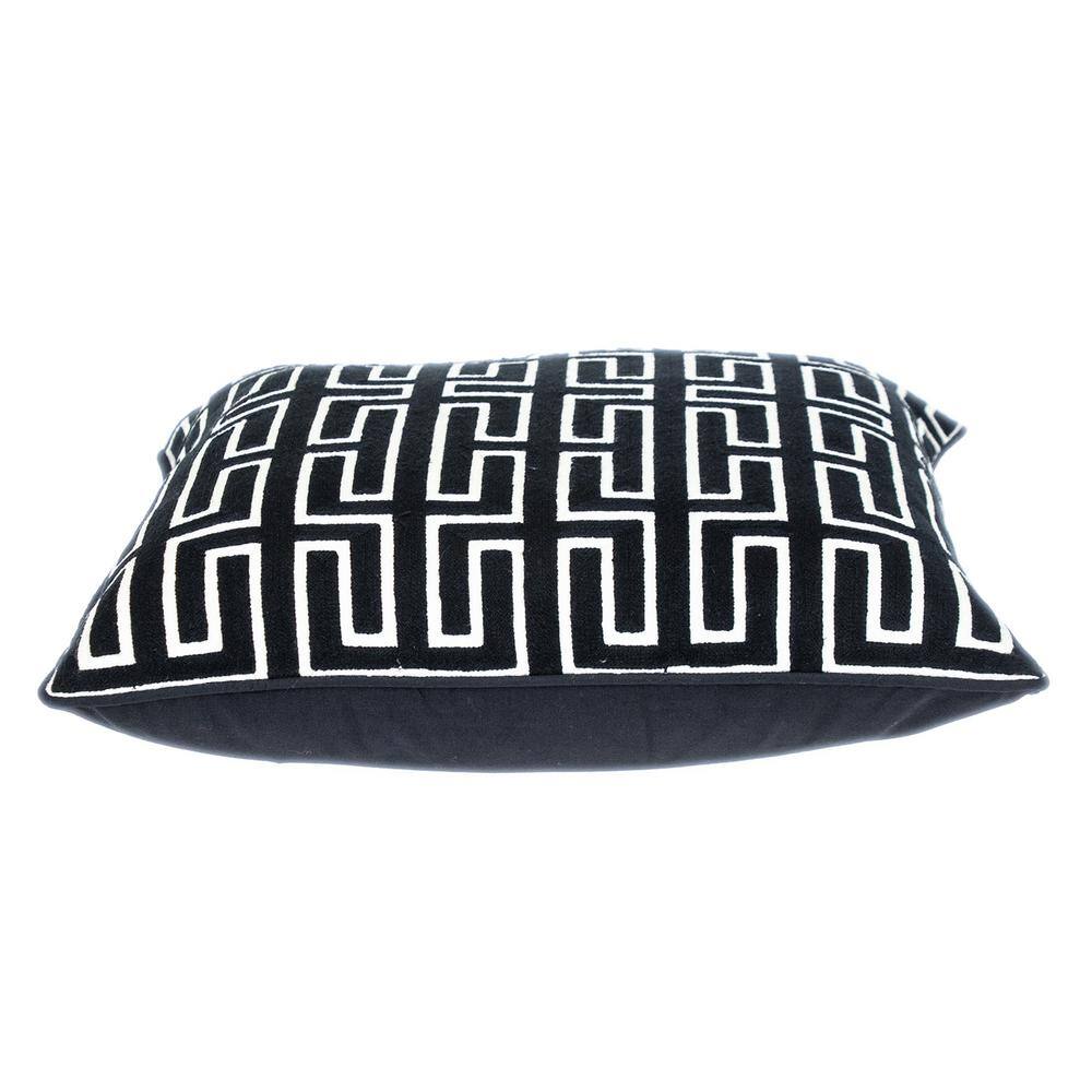 Black and White Geometric Embroidered Cotton Throw Pillow