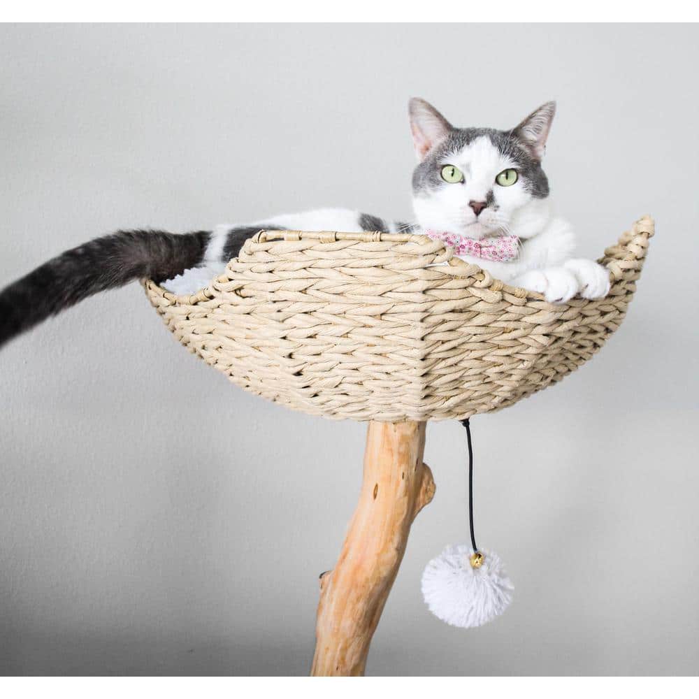 Modern Gray Sisal and Wood Cat Tree Tower