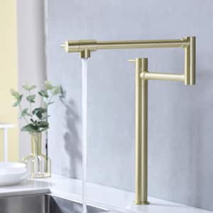 Deck Mount Pot Filler Faucet in Brushed Gold with 20 in. Extended Jointed Spout