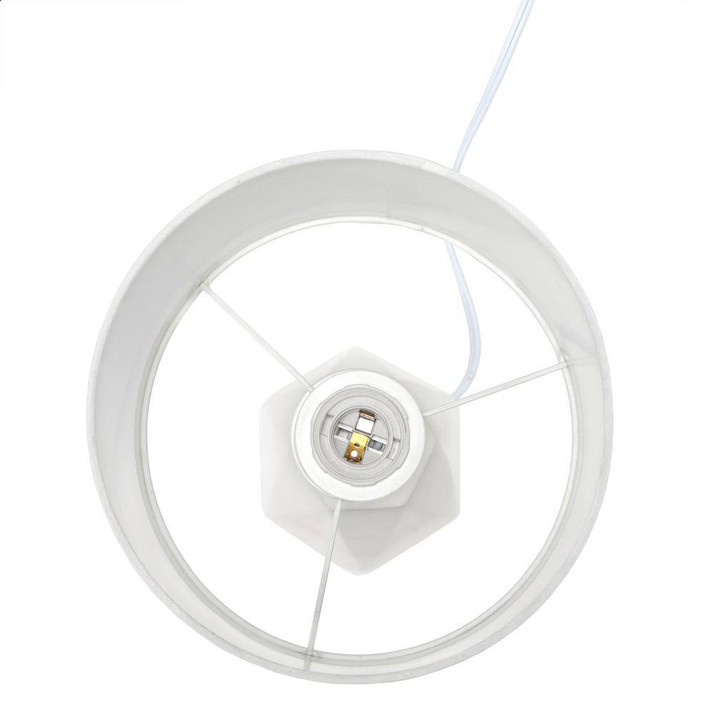 White Ceramic Geometric Nightstand Lamp with Barrel Shade