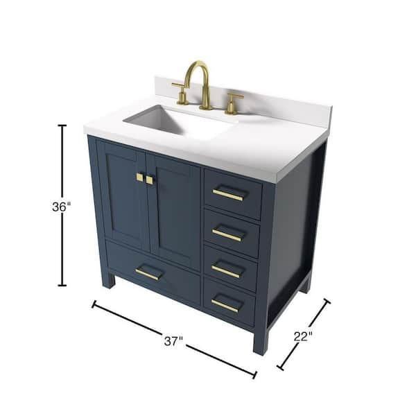 ARIEL Cambridge 37-in Midnight Blue Undermount Single Sink Bathroom Vanity  with Pure White Quartz Top in the Bathroom Vanities with Tops department at