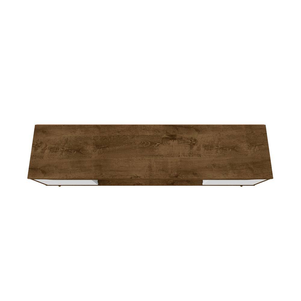 Rustic Brown and White Solid Wood 63" TV Stand with Cabinet Storage