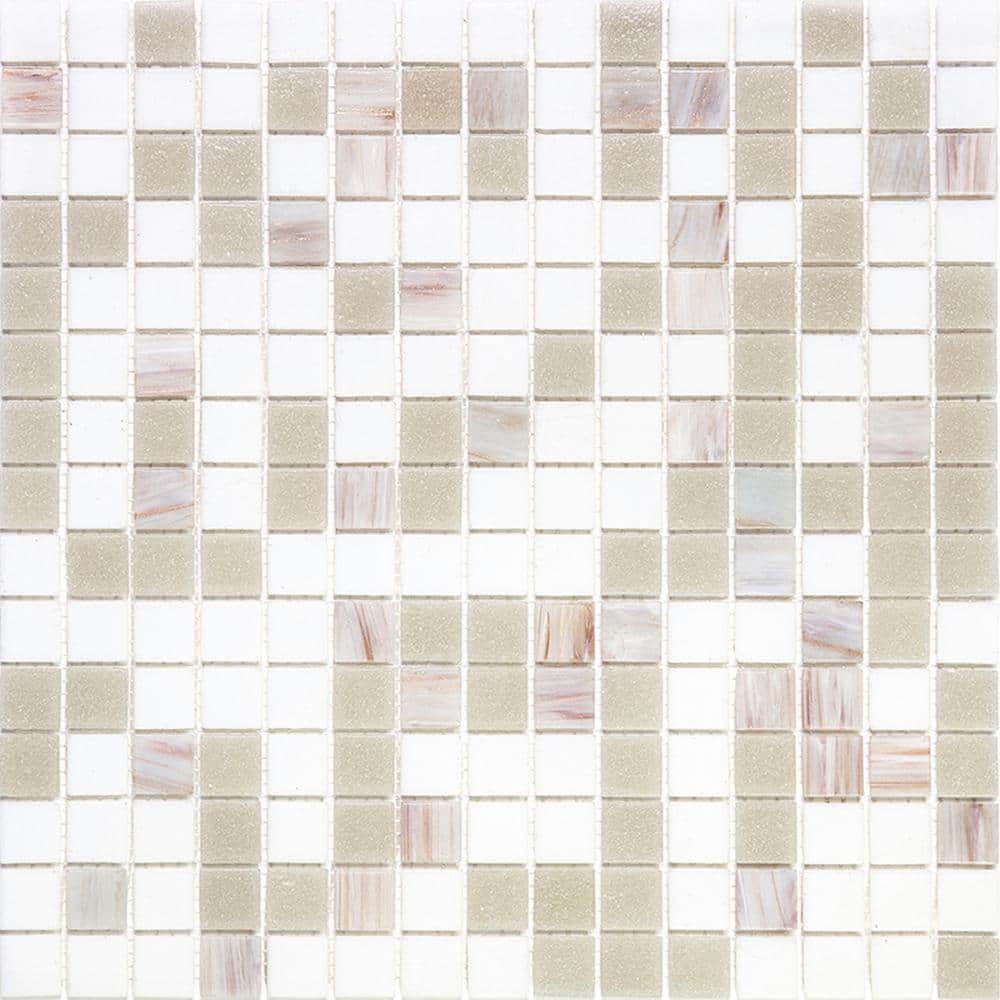 "Mingles 4"" x 6"" Glossy White and Gray Glass Mosaic Uniform square Wall and Floor Sample Tile 0.13 sq. ft./Piece (1-Pack)" price history on PriceWatchPro