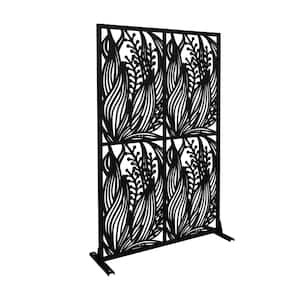 Black Leaf Shape 3.8 ft. x 6 ft. Metal Privacy Screen Outdoor and Indoor Divider Decorative Privacy Screen