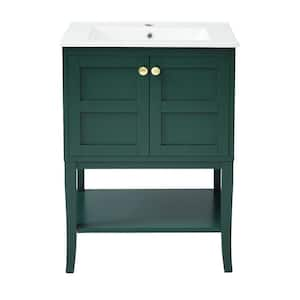 24 in. Bath Vanity Cabinet Top in Green with Single Sink Resin , 2 Soft Close Doors & Shelves