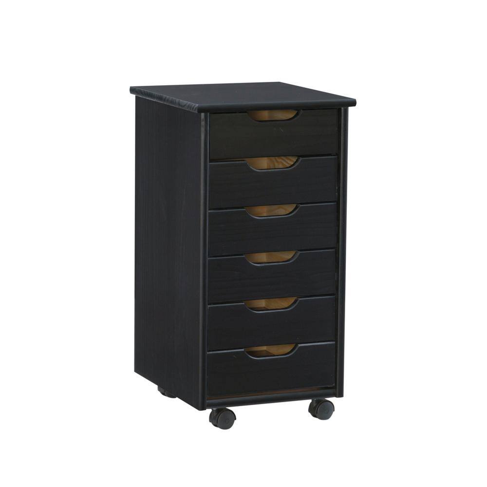 Linon Home Decor Mcleod Black 6 Drawer Rolling Storage Organizational