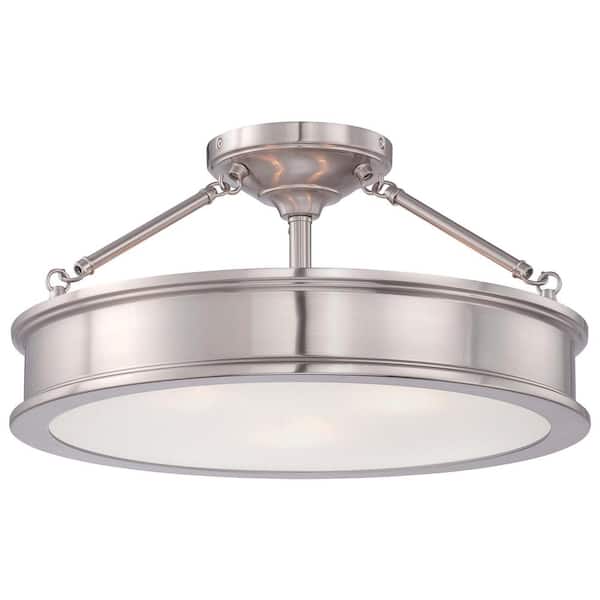 Grafton 15 in. 3-Light Brushed Nickel Semi Flush Mount Ceiling Light