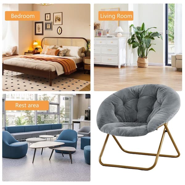 WONDER COMFORT Grey X-Large Faux Fur Folding Cozy Saucer Chairs