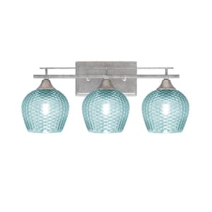 Ontario 21 in. 3-Light Vanity Light Aged Silver Turquoise Textured Glass Shade