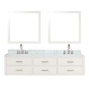 Sherman 80 in W x 22 in D White Double Bath Vanity, Carrara Marble Top, Faucet Set, and 36 in Mirror