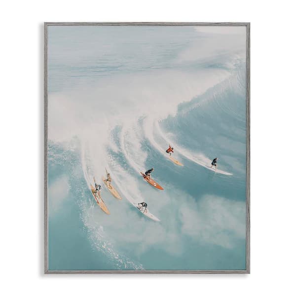 Stupell Industries Surfing Race Seascape by LSR Design Studio Gray Framed People Giclee Art Print 14 in. x 11 in.