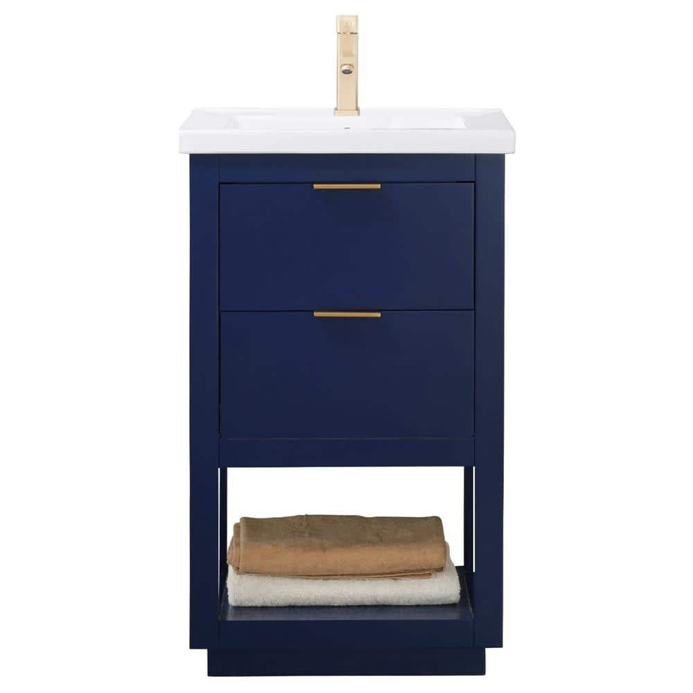 Design Element Klein 24 In W X 18 In D Bath Vanity In Blue With Porcelain Vanity Top In White With White Basin S04 24 Blu The Home Depot