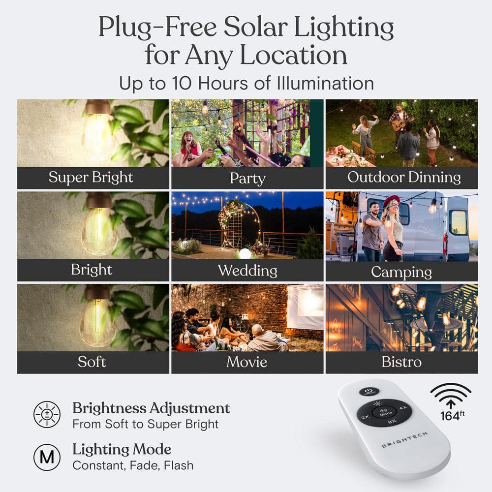 27ft Solar Powered Warm White LED Outdoor String Lights