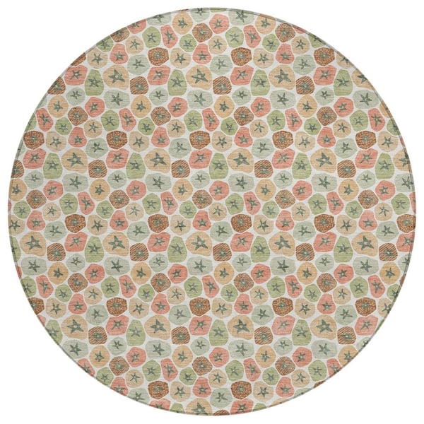 Chantille Machine Washable Indoor/Outdoor Abstract ACN3066 Ivory 8 ft. x 8 ft. Round Rug