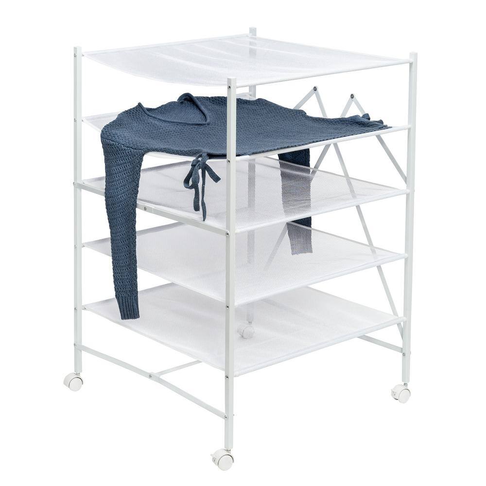White 5-Tier Steel Rolling Laundry Drying Rack
