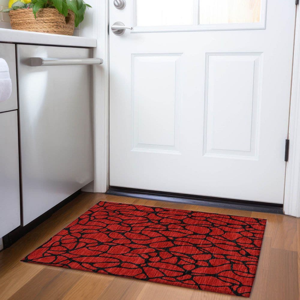 Mayfield Premium Machine Washable Abstract AMF1023 Red 2 ft. x 3 ft. Area Rug price history on PriceWatchPro
