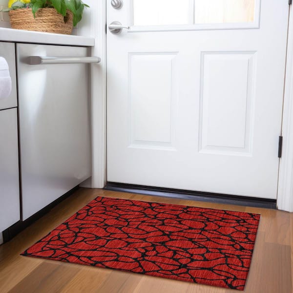 Mayfield Premium Machine Washable Abstract AMF1023 Red 2 ft. x 3 ft. Area Rug