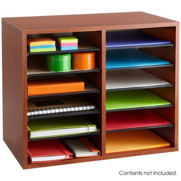 Safco Wood Literature Adjustable 12 Compartment Organizer 9420CY