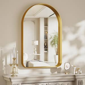 24 in. W x 36 in. H Arch Metal Deep Framed Wall Bathroom Vanity Mirror Gold