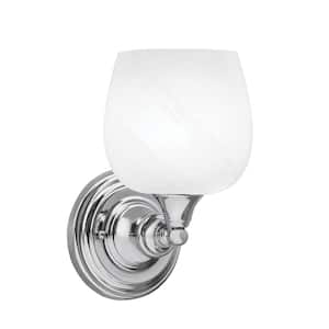 Fulton 1-Light Chrome Wall Sconce, 6 in. White Marble Glass