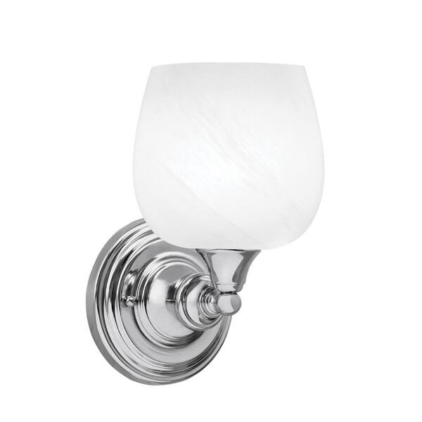 Unbranded Fulton 1-Light Chrome Wall Sconce, 6 in. White Marble Glass