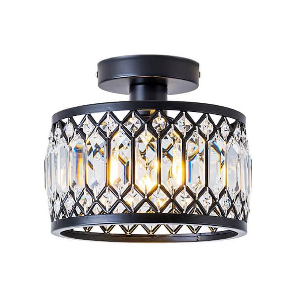 Modern 9 in.1-Light Black Semi Flush Mount Ceiling Light Crystal Fixture for Hallway Entryway Bedroom Bulbs Not Included