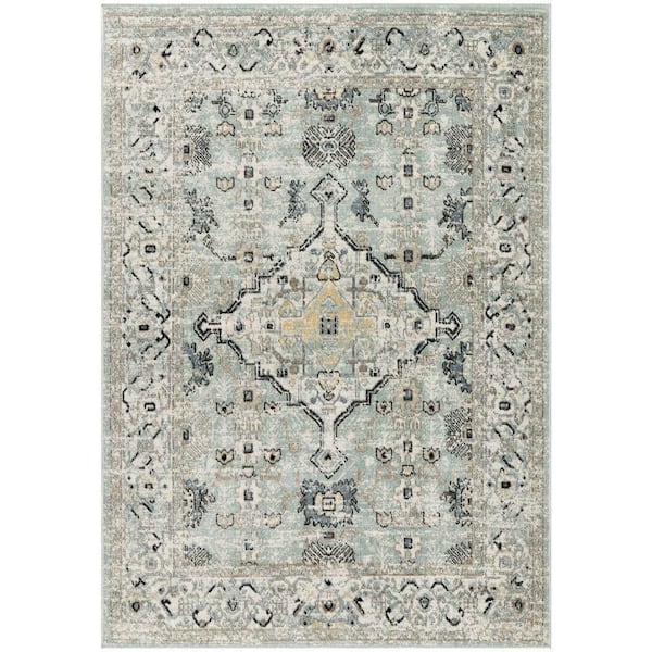 Nourison Washable Decor Blue Taupe 8 ft. x 10 ft. Center medallion Traditional Area Rug