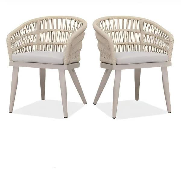 PURPLE LEAF 2 Pieces Patio Dining Chairs All-Weather PE Rattan Patio Furniture with All Aluminum Frame for Lawn Garden, Champagne