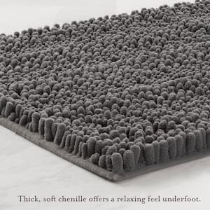 Non-Slip Astor Chenille 17 in. x 24 in. Gray Polyester Rectangle Bath Mat