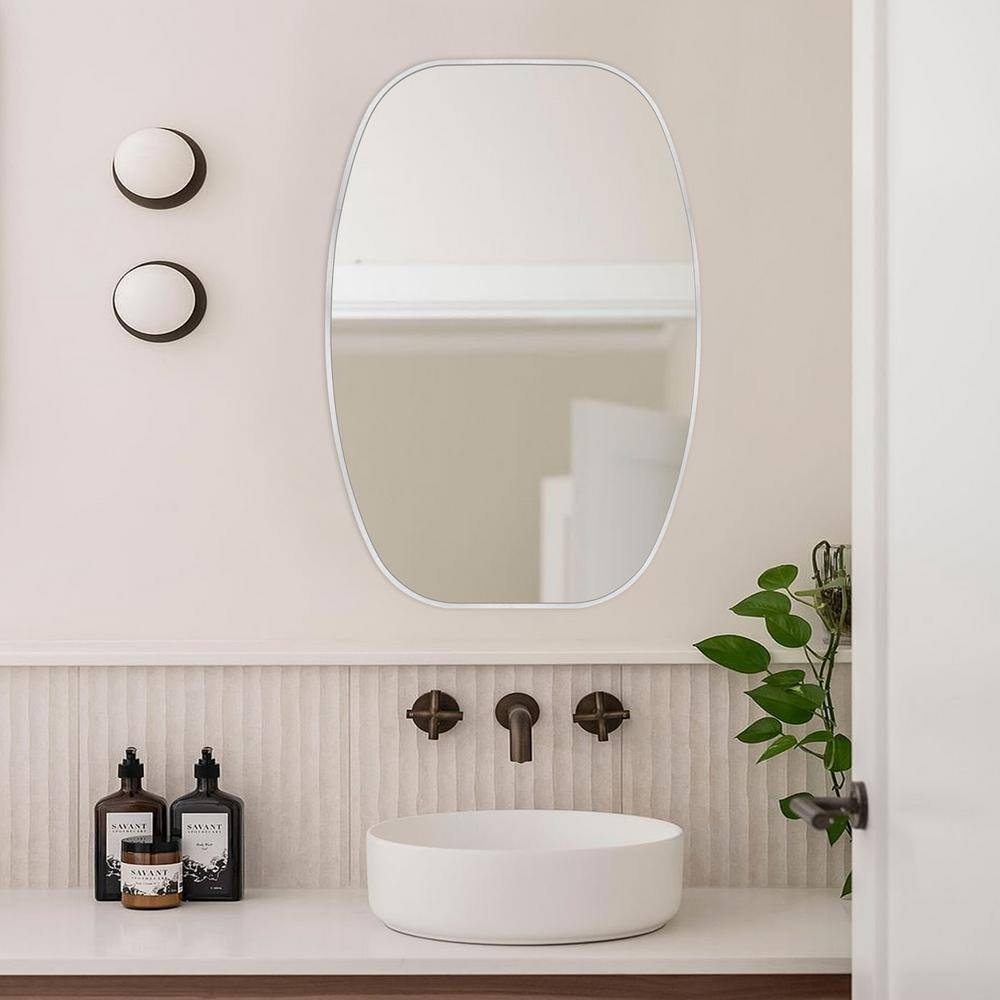 Crane Lake 20" x 30" Silver Oval Metal Framed Bathroom Mirror