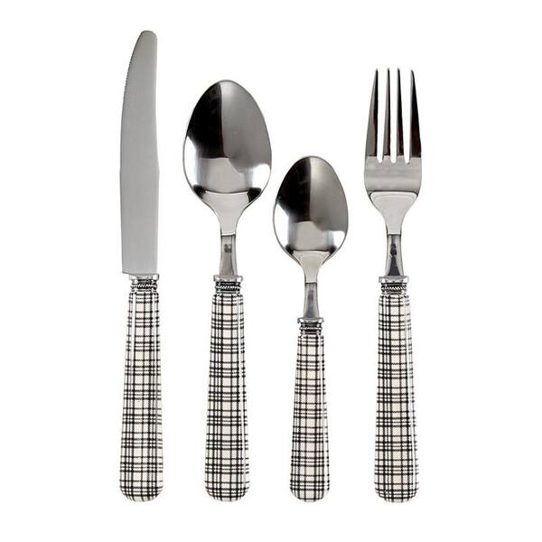 Q Squared London Chic 16-Piece Black and White Flatware Set with Black Caddy