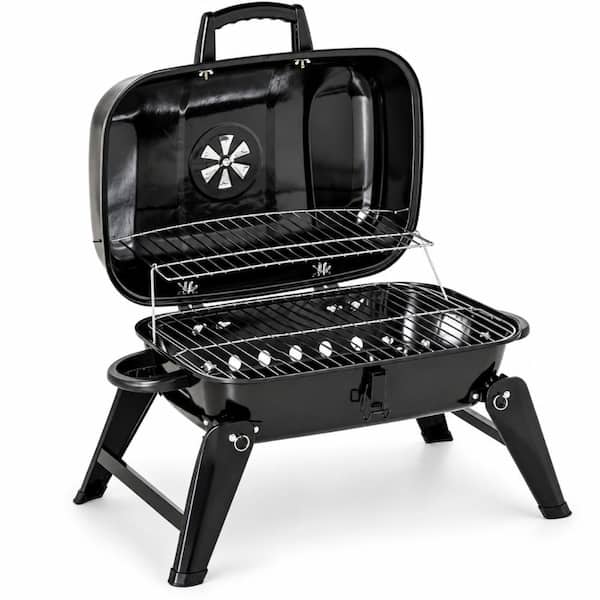 14 in. Portable Tabletop Charcoal Grill with Warming Rack, Air Vent and Foldable Legs