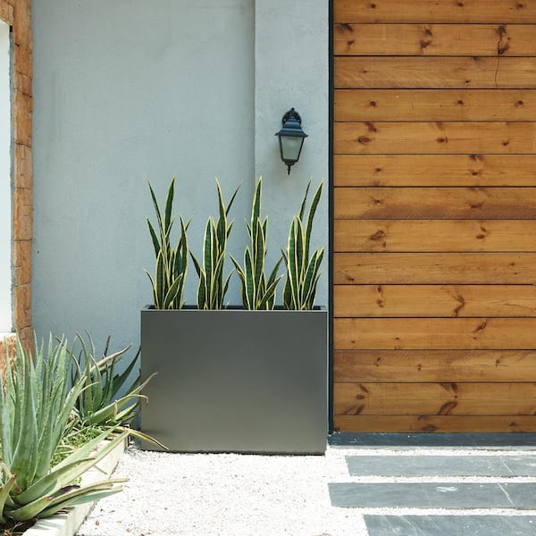 Long Box Metal Rectangular Planter in Grey