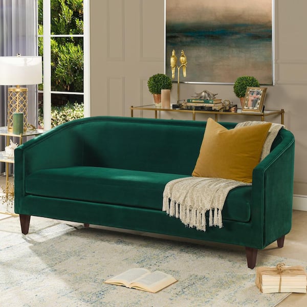 Jennifer Taylor Annette 72 in. Evergreen Velvet 3-Seater Cabriole Sofa with Square Arms