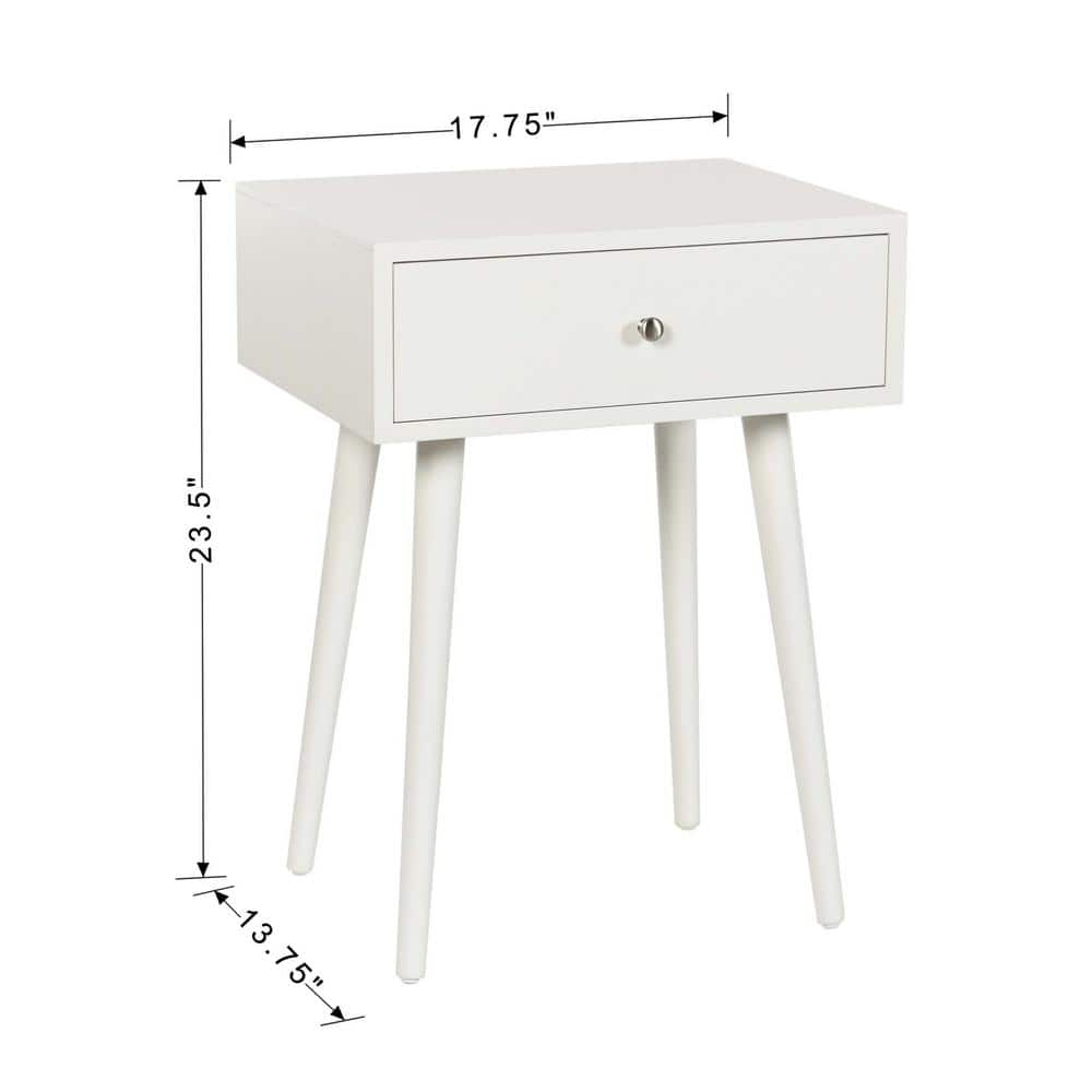 Arthur 17.75 in. Farmhouse White Rectangle Wood End Table with Storage