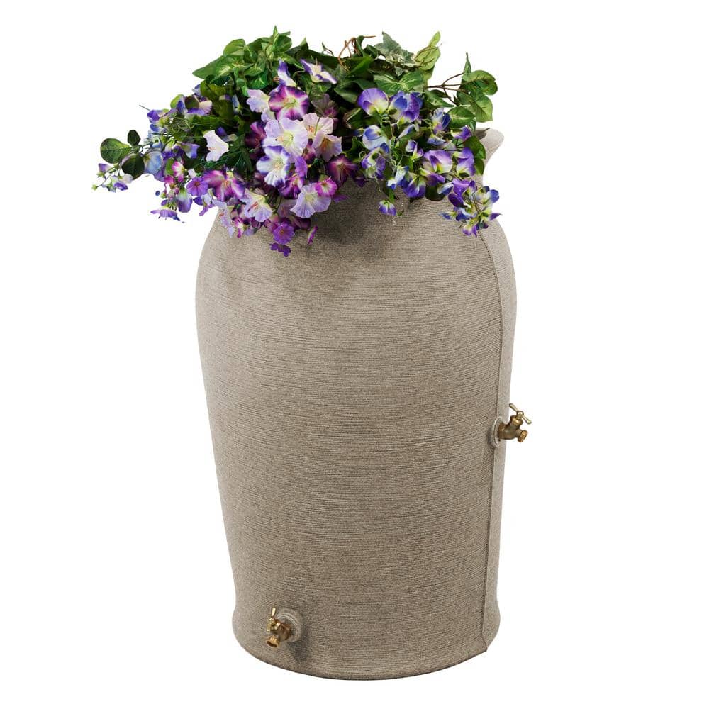 Sandstone Plastic Rain Barrel with Planter Top