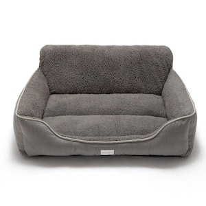 Washable Large Grey Dog Bed With Bolster