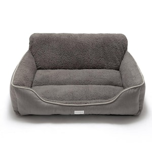 Washable Medium Grey Dog Bed With Bolster