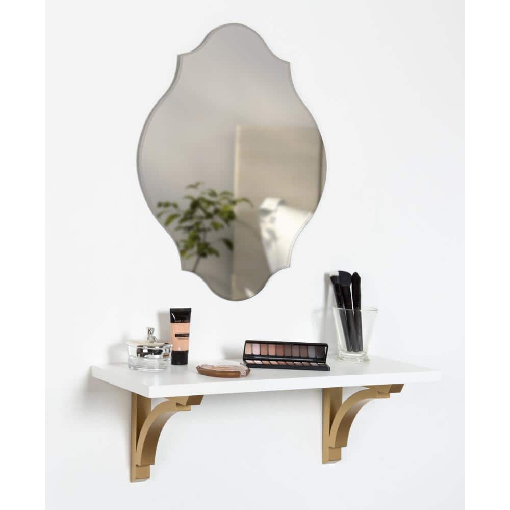 Classic White and Gold Wood Floating Wall Shelf, 24 inches