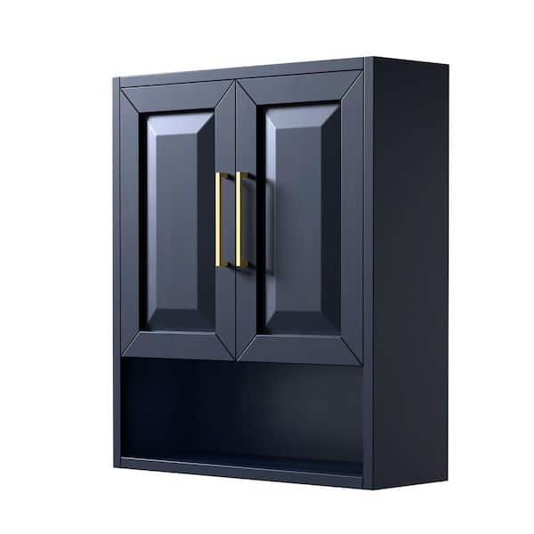 Daria 25 in. W x 9 in. D x 30 in. H Bathroom Storage Wall Cabinet in Dark Blue with Brushed Gold Trim