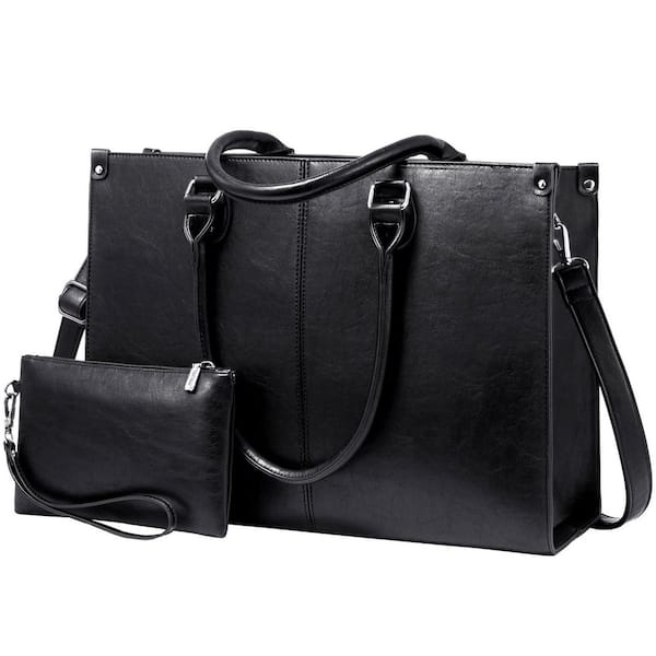 CHAMPS Champs Gala Collection Black Leather Top Zip Shoulder Tote