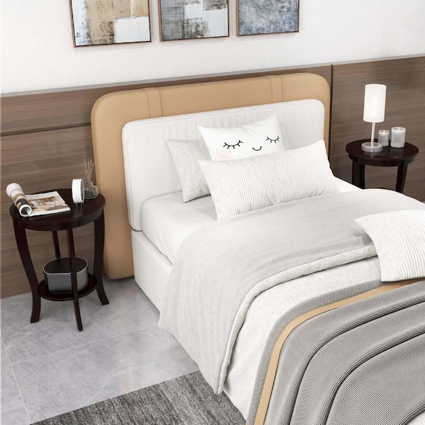 Costway 18 in. Espresso Round Wood 2-Tier End Table Compact Sofa Side Nightstand with Storage Shelf