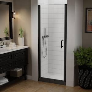 30-31 in. W x 72 in. H Pivot Semi Frameless Swing Corner Shower Panel with Shower Door in Matte Black with Clear Glass